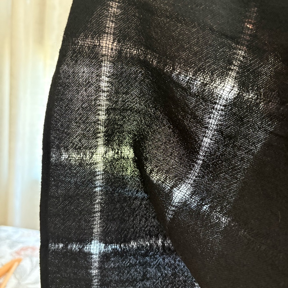 Eileen Fisher Wool Gauze Grid Poncho Black. One Size. - Picture 12 of 12
